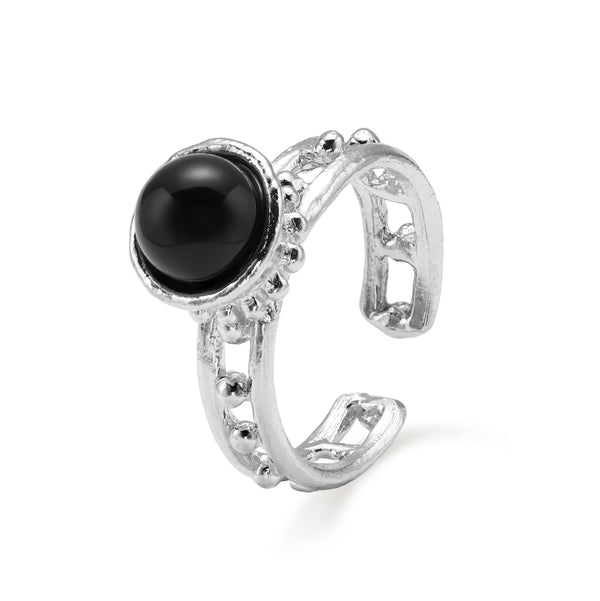 Black Colored Stone Grille Ring