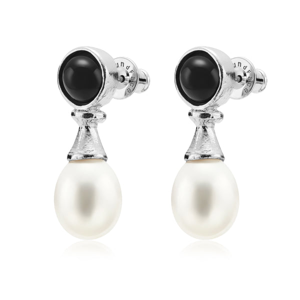 Black Gemstone Purifying Pearl Earrings