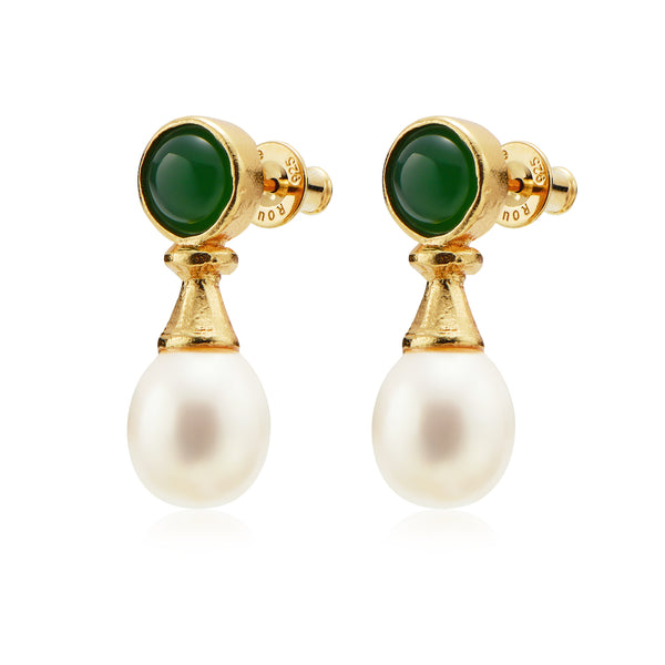 Green Gemstone Purifying Pearl Earrings